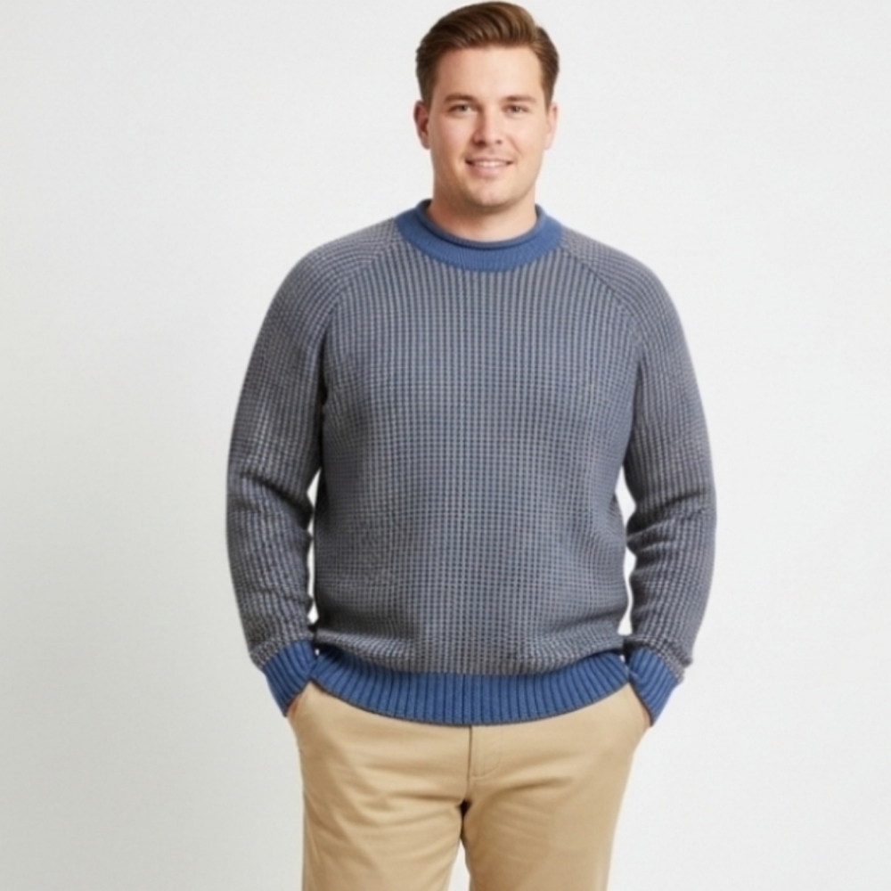 L.L. BEAN Signature Mens Knit Sweater Organic Cotton Rollneck Blue Brown XXL NWT
